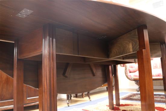 A Georgian style yew wood and mahogany wake table, W.212cm